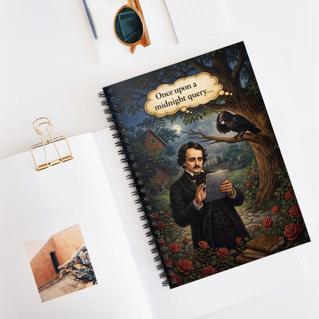 Edgar Allan Poe Gothic Writing Notebook — "Once Upon a Midnight Query" Spiral Journal