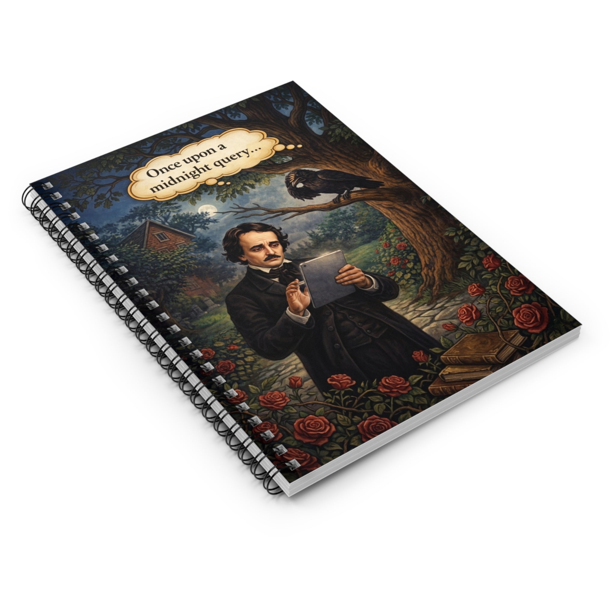 Edgar Allan Poe Gothic Writing Notebook — "Once Upon a Midnight Query" Spiral Journal