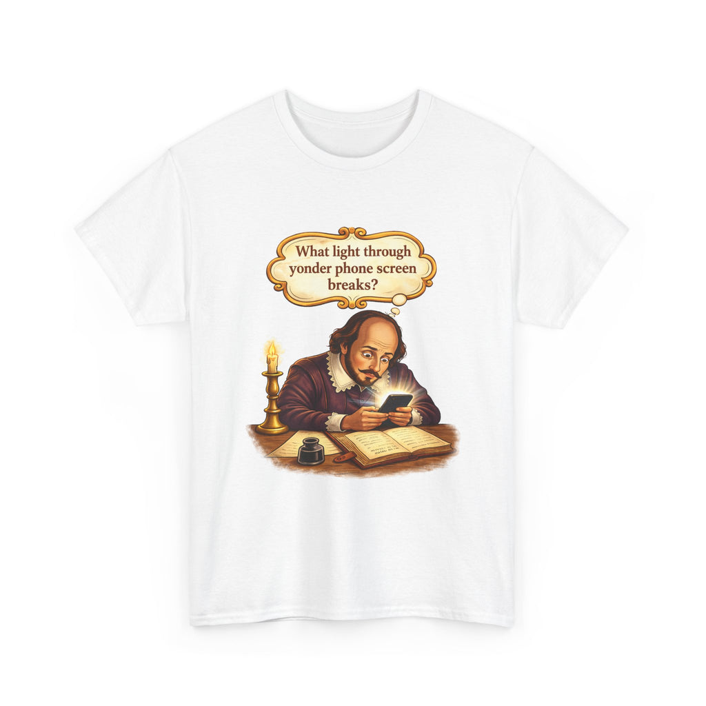 Shakespeare Phone Screen Tee — "What light through yonder phone screen breaks?"