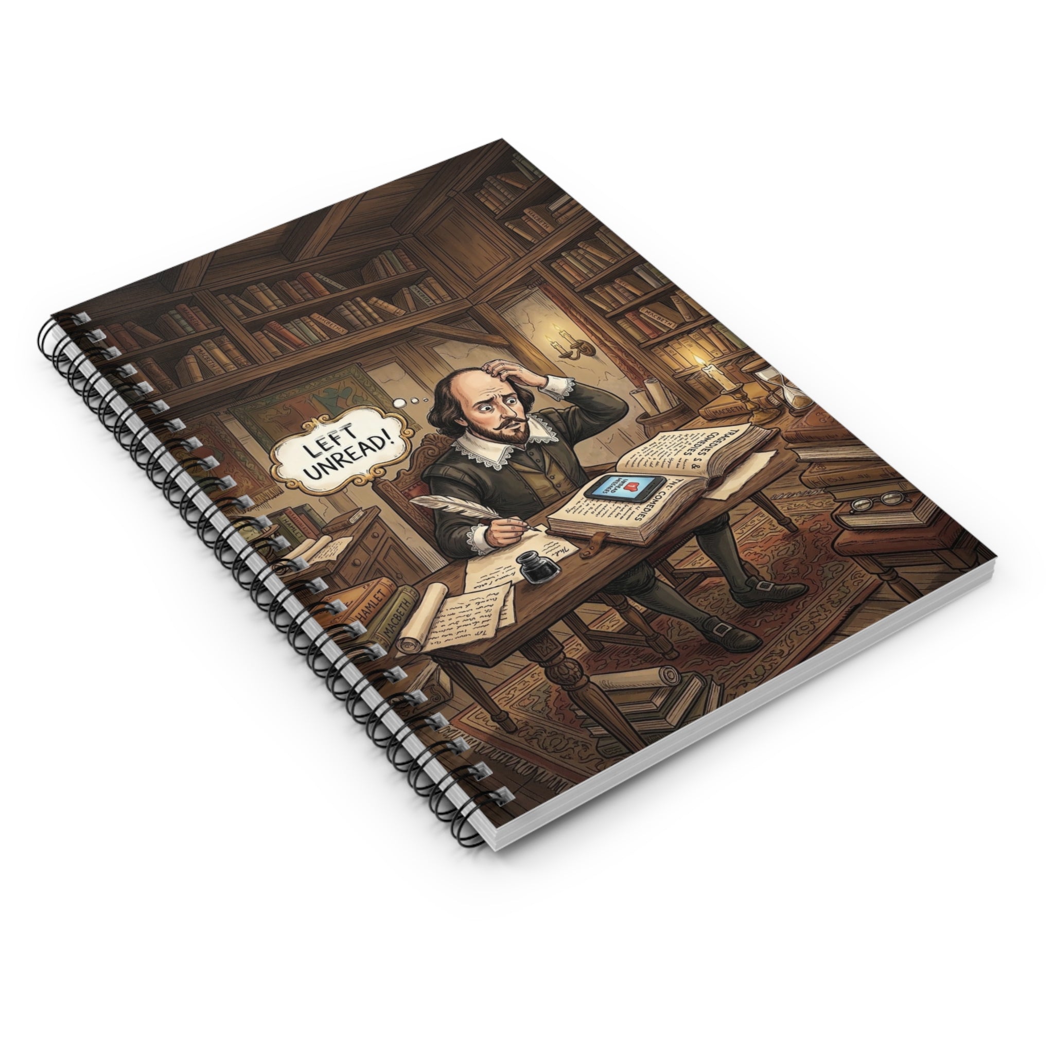 Shakespeare 'Left Unread' Spiral Notebook — Literary Writer's Ruled Journal