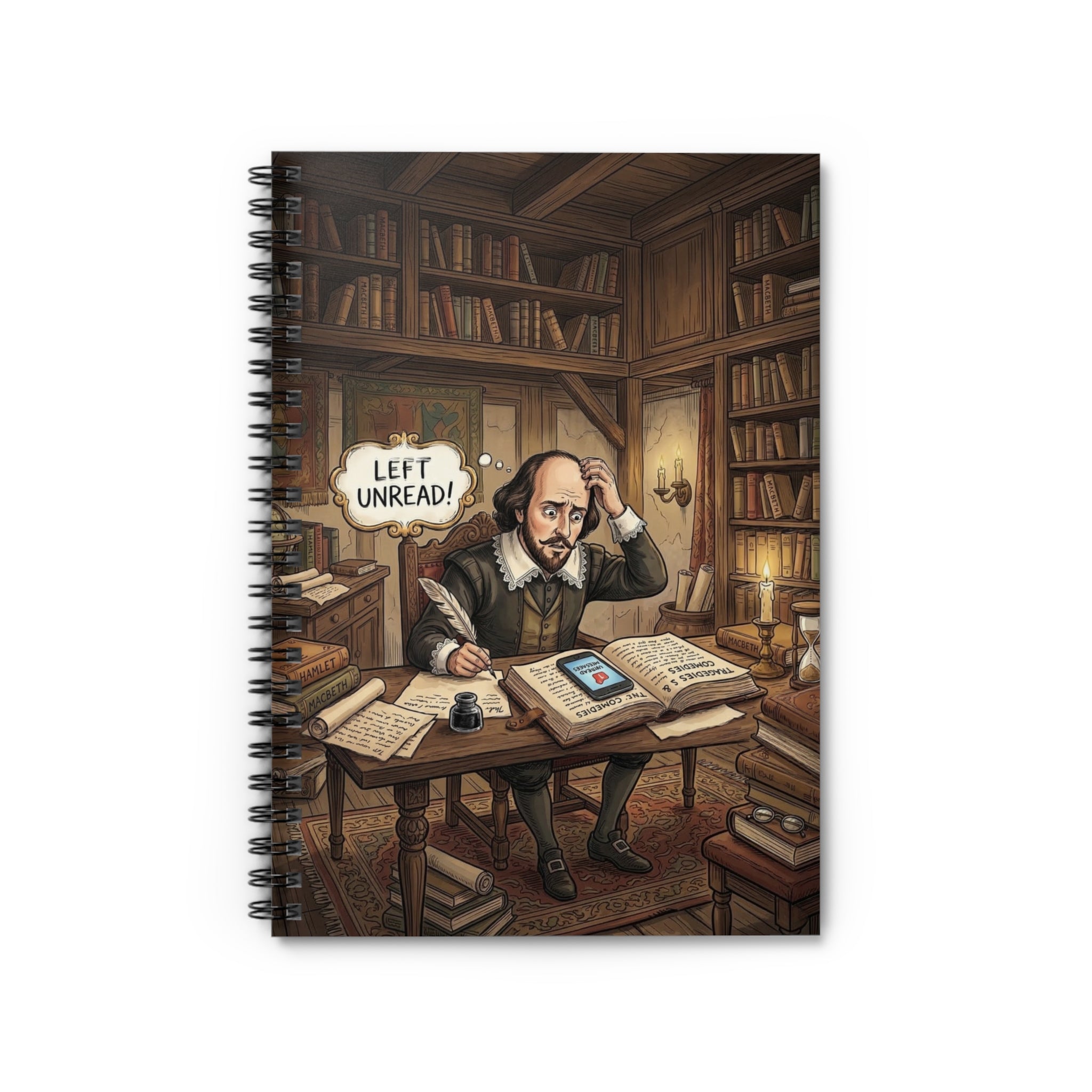 Shakespeare 'Left Unread' Spiral Notebook — Literary Writer's Ruled Journal