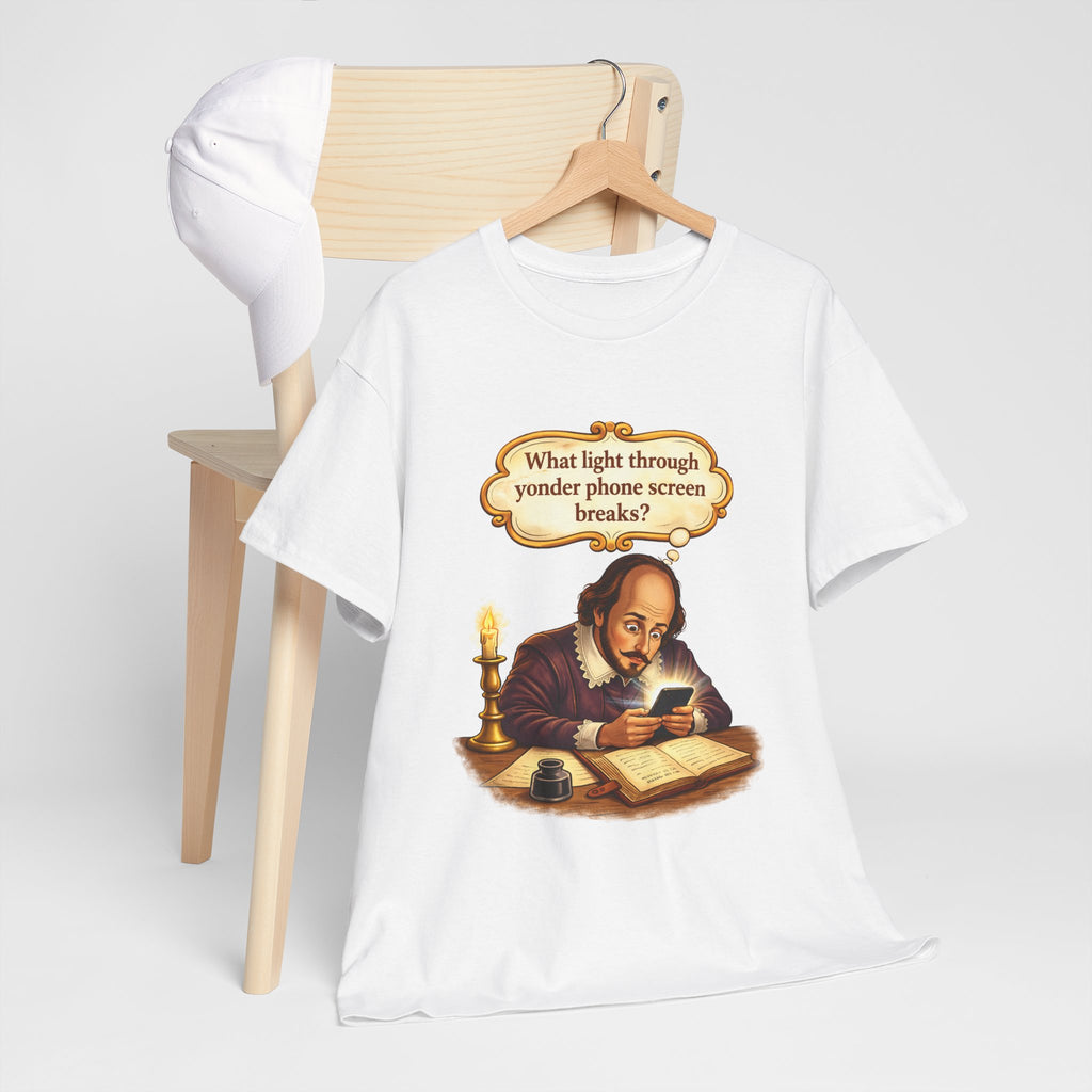 Shakespeare Phone Screen Tee — "What light through yonder phone screen breaks?"