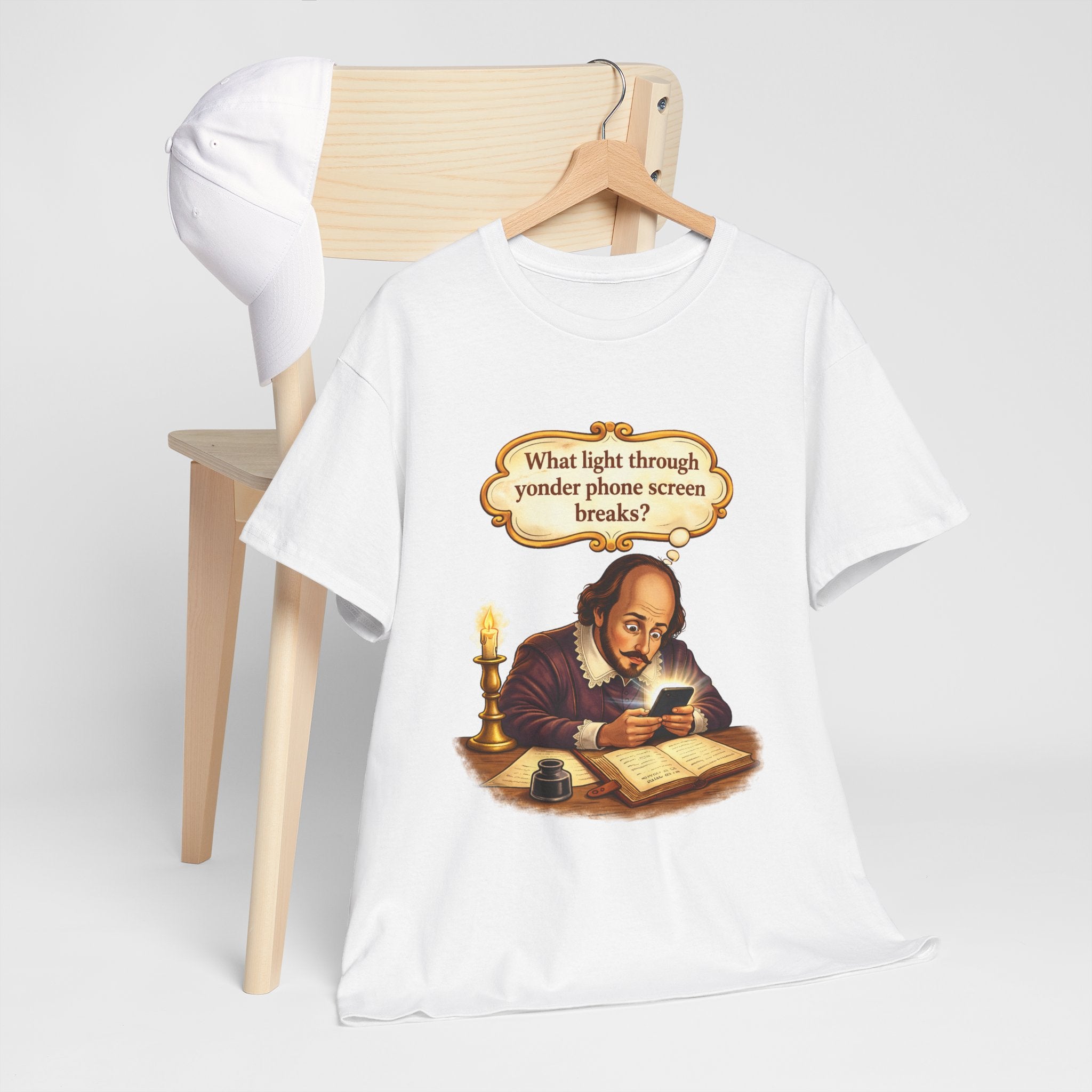 Shakespeare Phone Screen Tee — "What light through yonder phone screen breaks?"