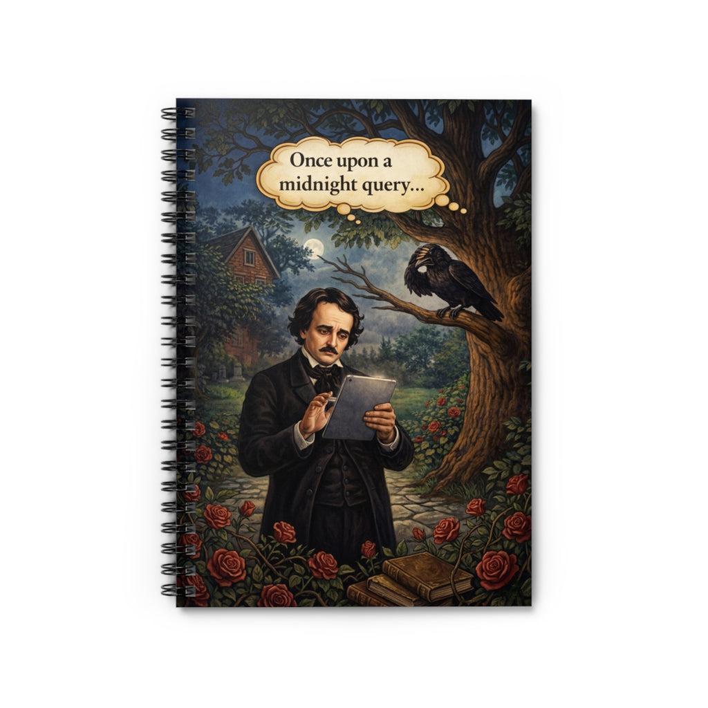 Edgar Allan Poe Gothic Writing Notebook — "Once Upon a Midnight Query" Spiral Journal