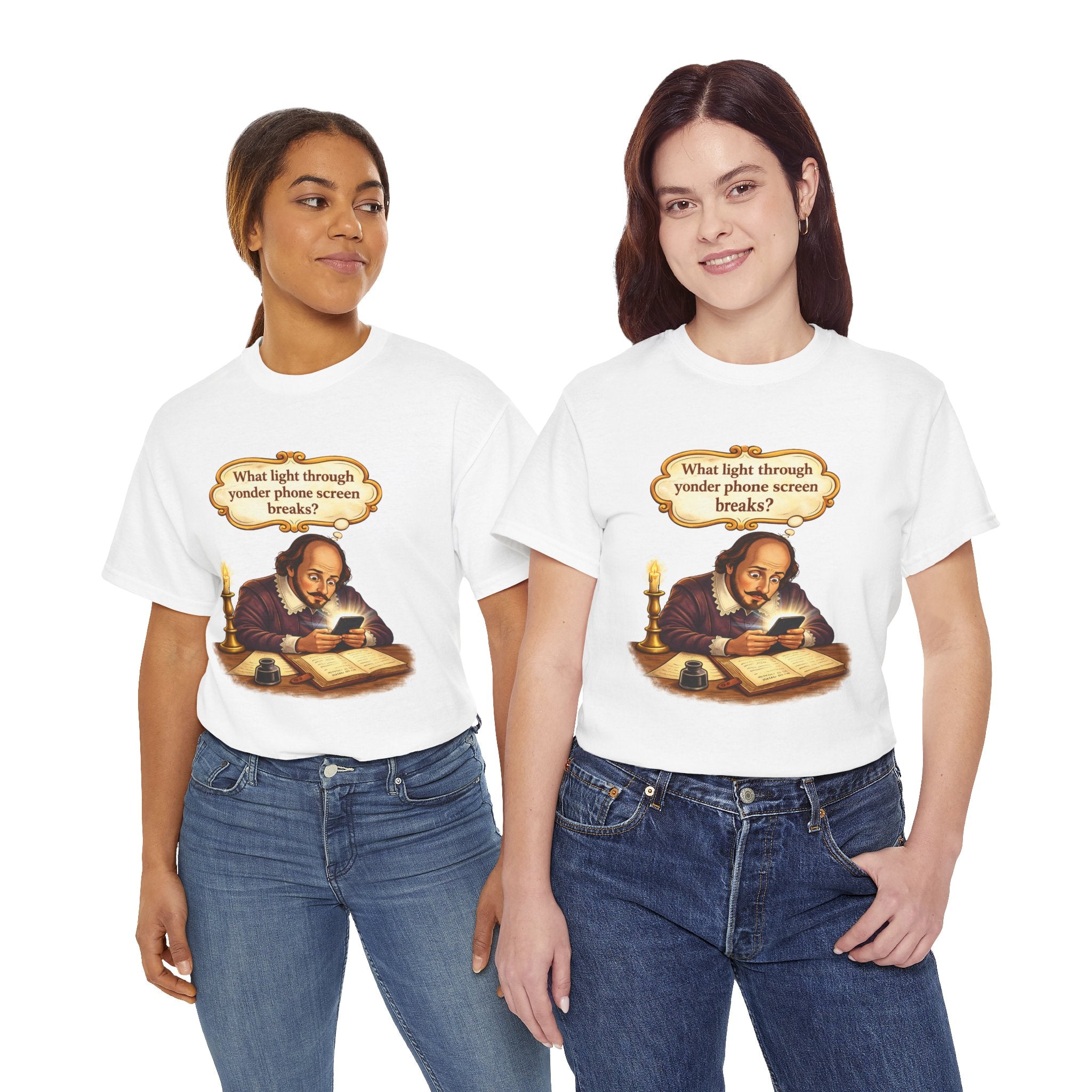 Shakespeare Phone Screen Tee — "What light through yonder phone screen breaks?"
