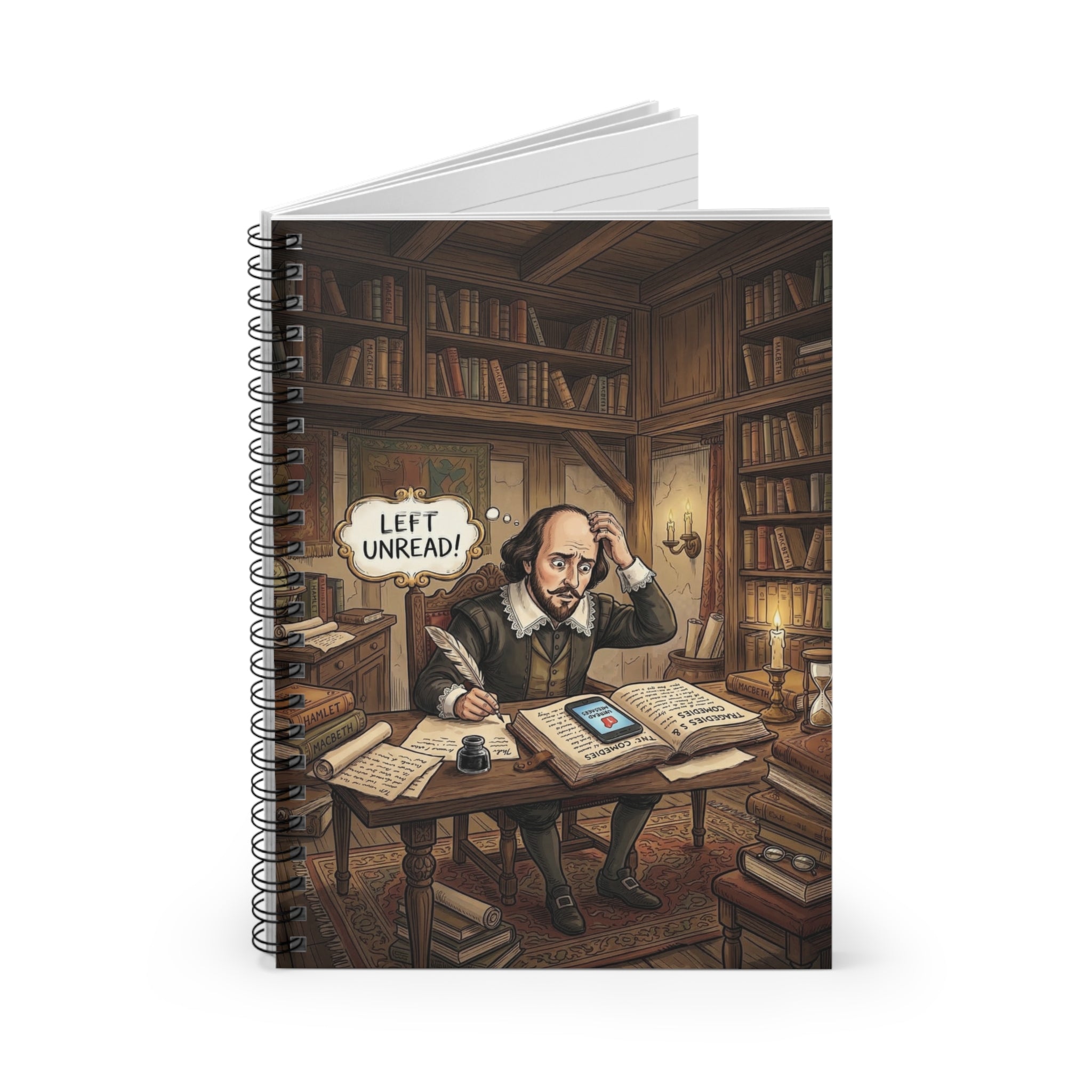 Shakespeare 'Left Unread' Spiral Notebook — Literary Writer's Ruled Journal