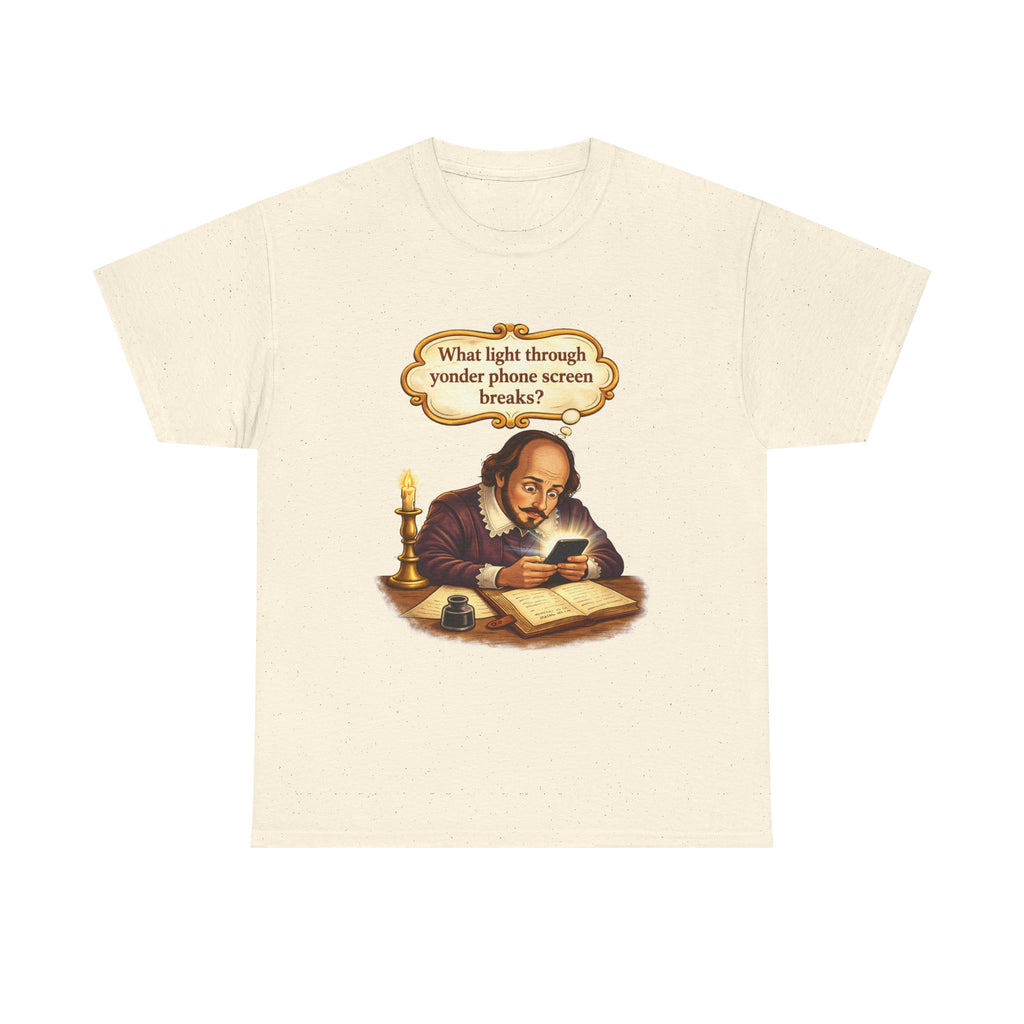 Shakespeare Phone Screen Tee — "What light through yonder phone screen breaks?"