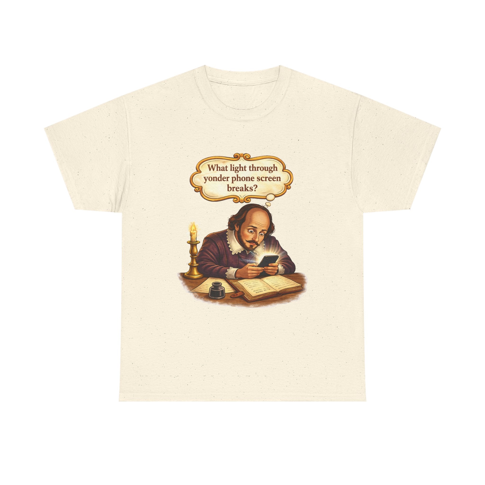 Shakespeare Phone Screen Tee — "What light through yonder phone screen breaks?"